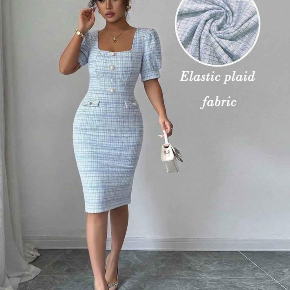 Blue Plaid Midi Dress